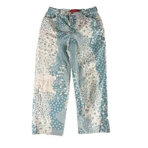 Gloria Vanderbilt Size 10 Blue White Patchwork Floral Capri Cropped Jeans